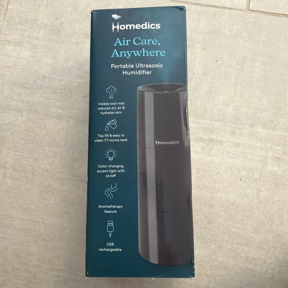 HoMedics Ultrasonic Portable Humidifier Red UHE-CMP17-BkUSB Rechargeable